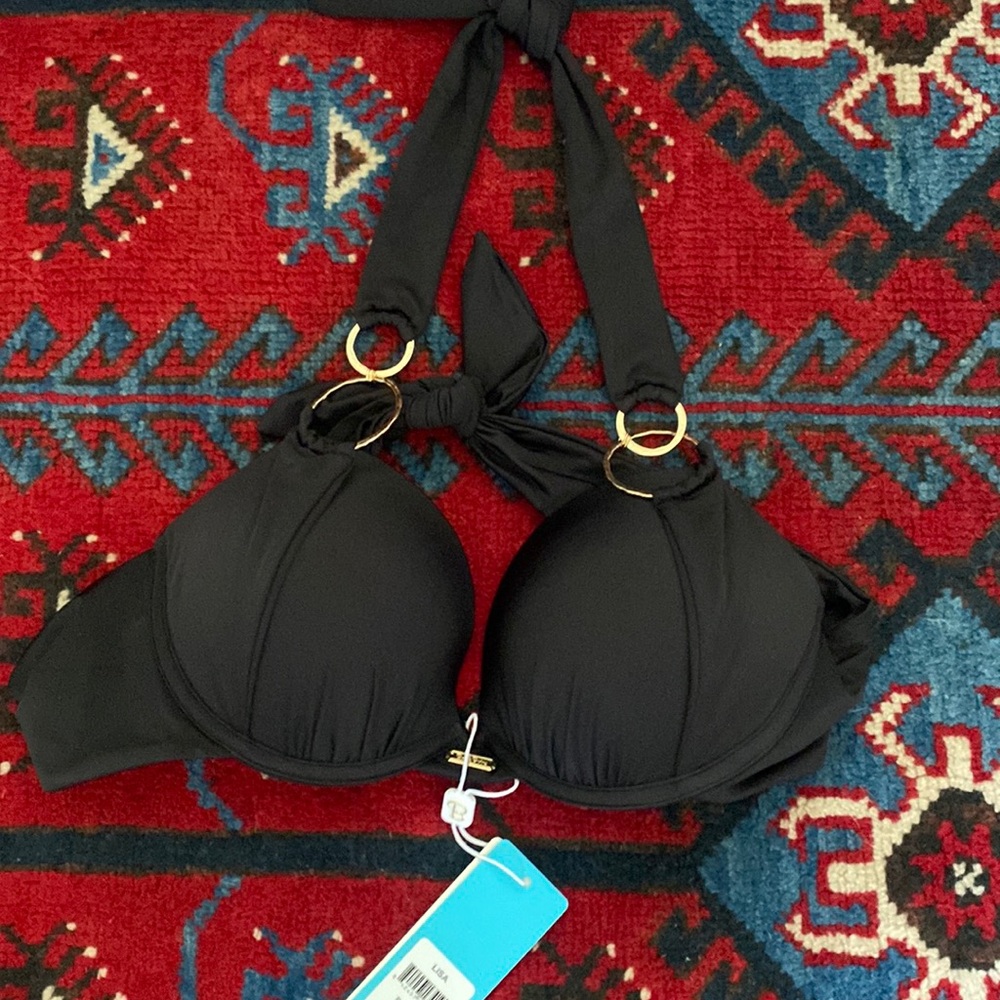 BEACH BUNNY LISA BIKINI TOP BLACK PUSH UP NWT LARGE